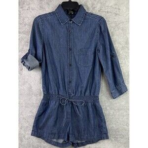 Spoon Jeans Size 5 Blue Jean Jumper Roll Tab Sleeves Romper Preppy‎ y2k